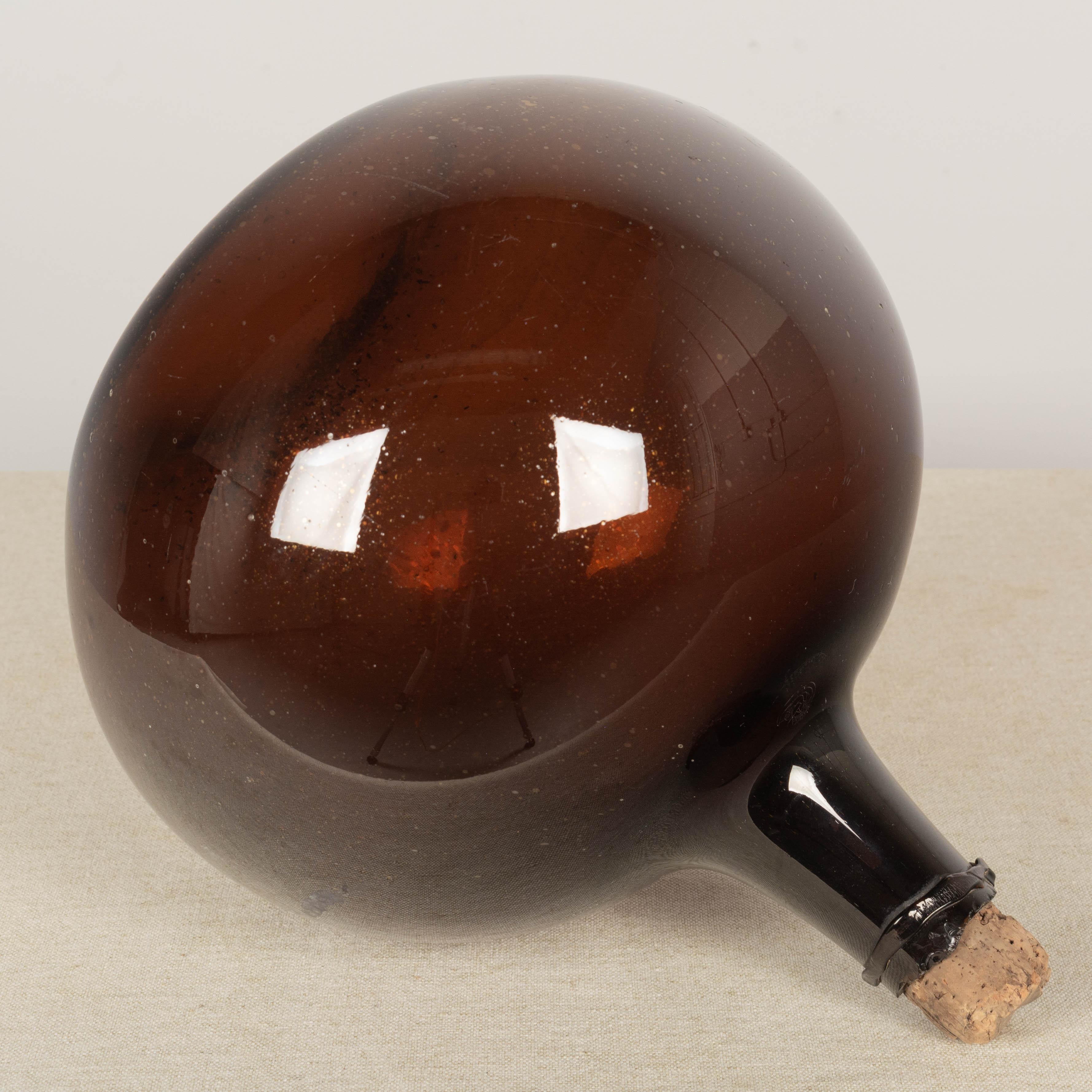 19th Century French Small Amber Glass Demijohn Bottle 3