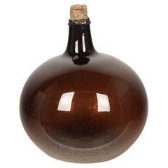 19th Century French Small Amber Glass Demijohn Bottle