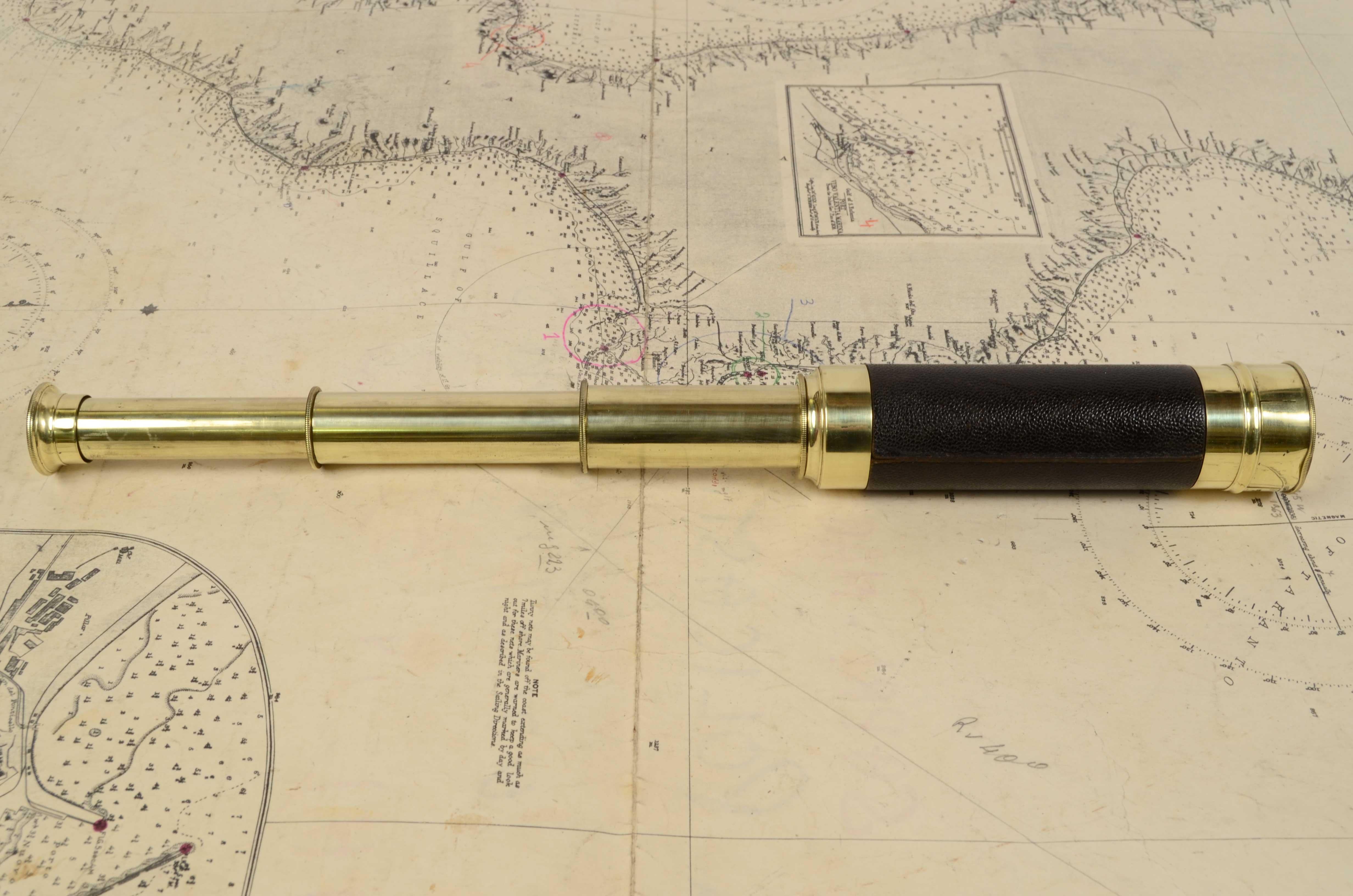 Late 19th Century 19th Century French Small Brass Antique Telescope with Leather-Covered Handle