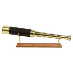 19th Century French Small Brass Antique Telescope with Leather-Covered Handle