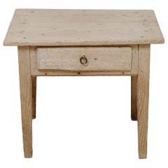 19th century French small pinewood table with one drawer ..