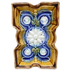 19th Century French Small Rectangular Majolica Catchall