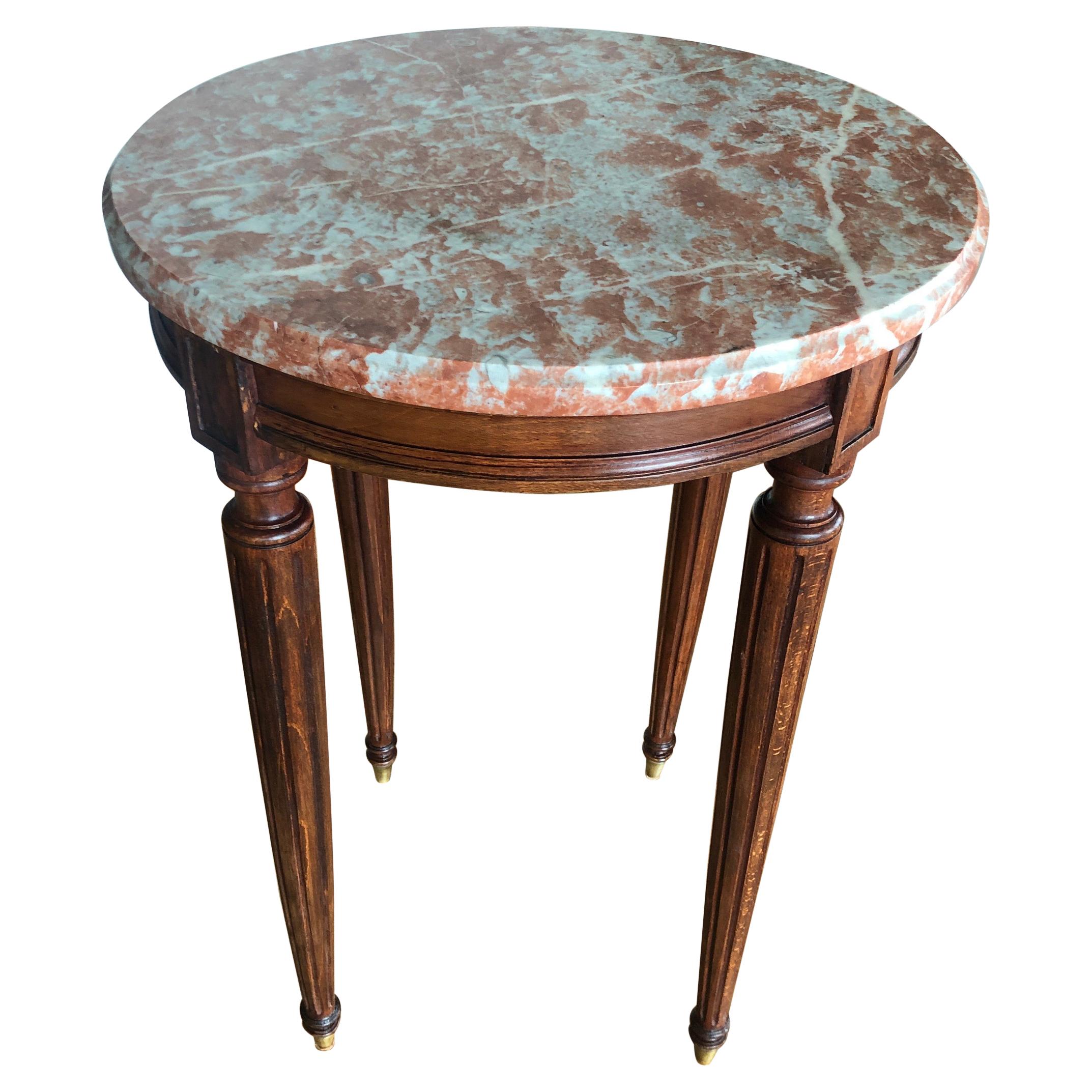 Petite table d'appoint ronde à plateau en marbre de style Louis XVI du 19ème siècle en vente
