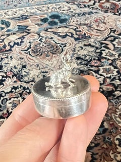 19th Century French Small Silver Jewellery Box with а Rabbit on the Top