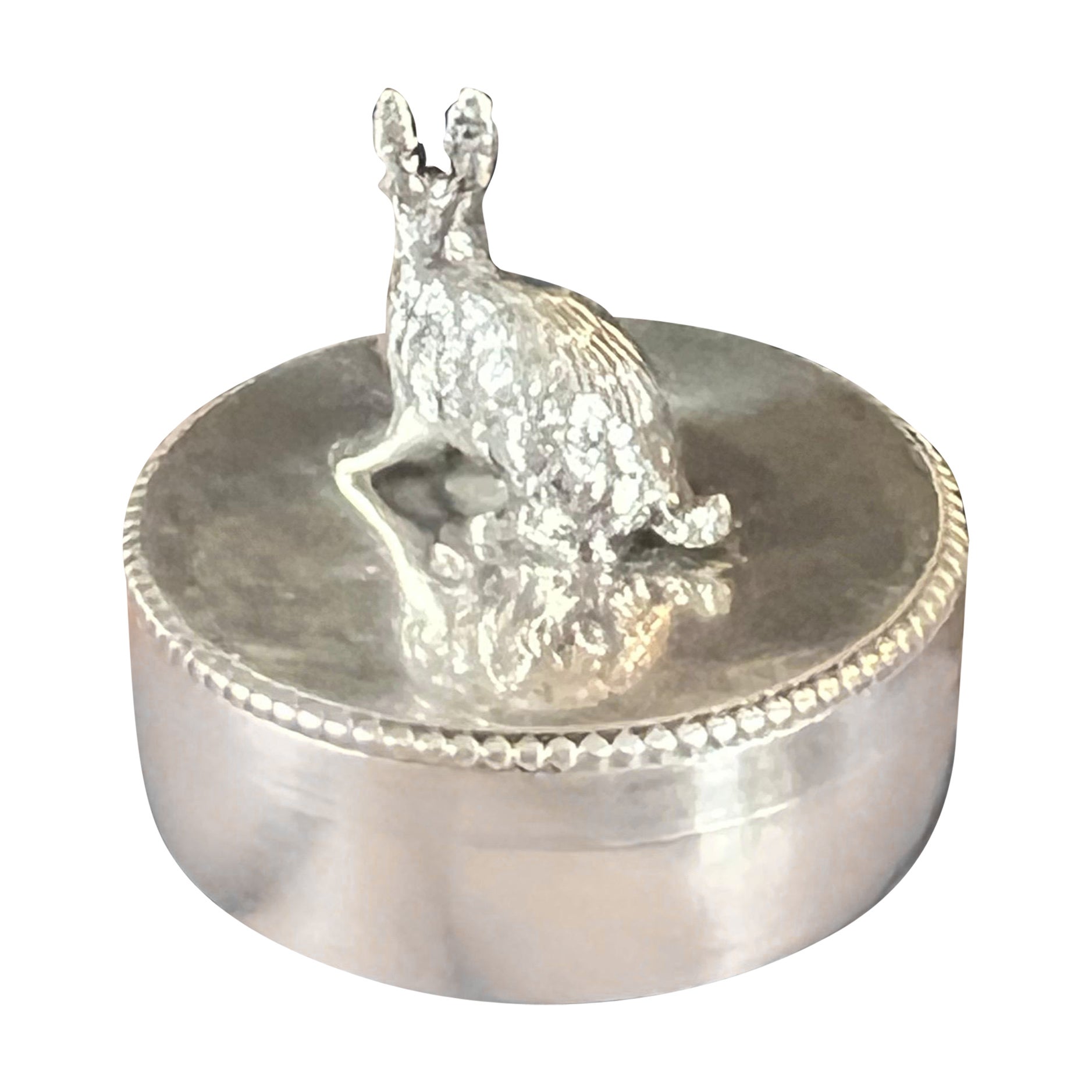 19th Century French Small Silver Jewellery Box with а Rabbit on the Top