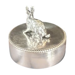 19th Century French Small Silver Jewellery Box with а Rabbit on the Top