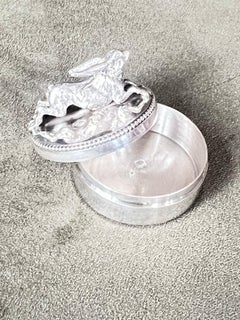 19th Century French Small Silver Jewellery Box with Small Rabbit on the Top