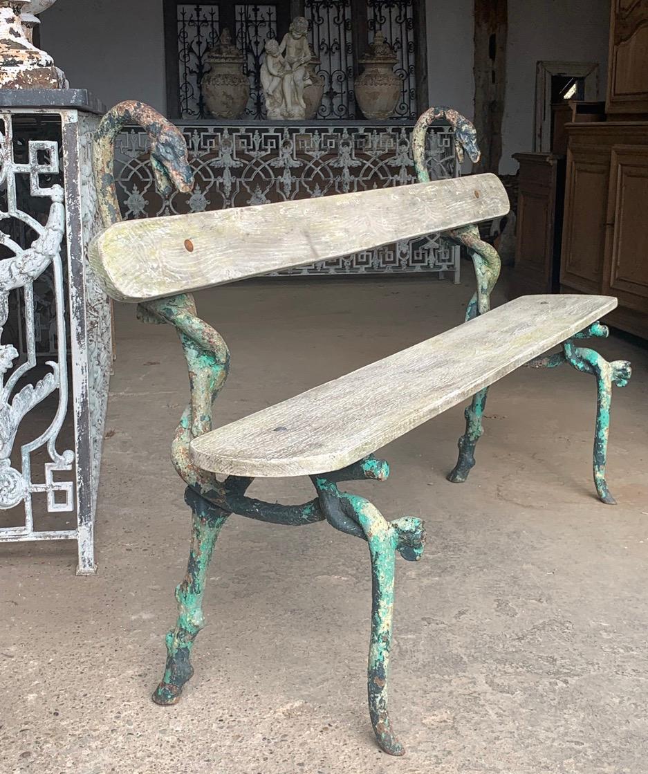 19th Century French Snake Garden Bench In Distressed Condition In Ongar, GB