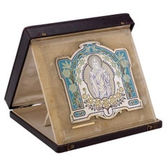 19th Century French Solid Silver & Enamel Icon of St Mary, circa 1890