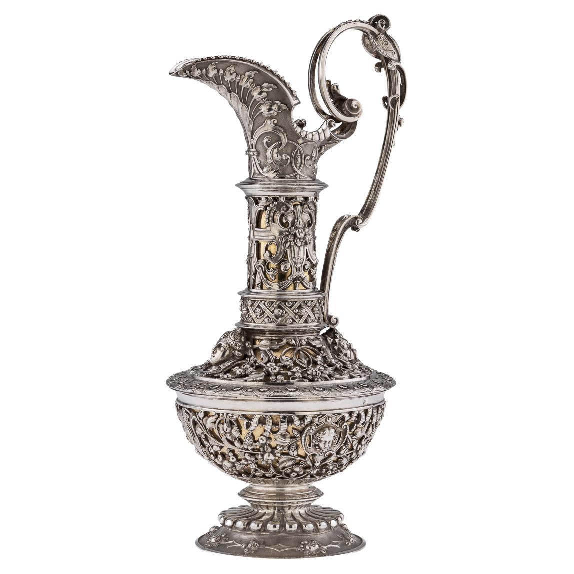 19th Century French Solid Silver Exceptional Figural Ewer, Odiot, c.1880