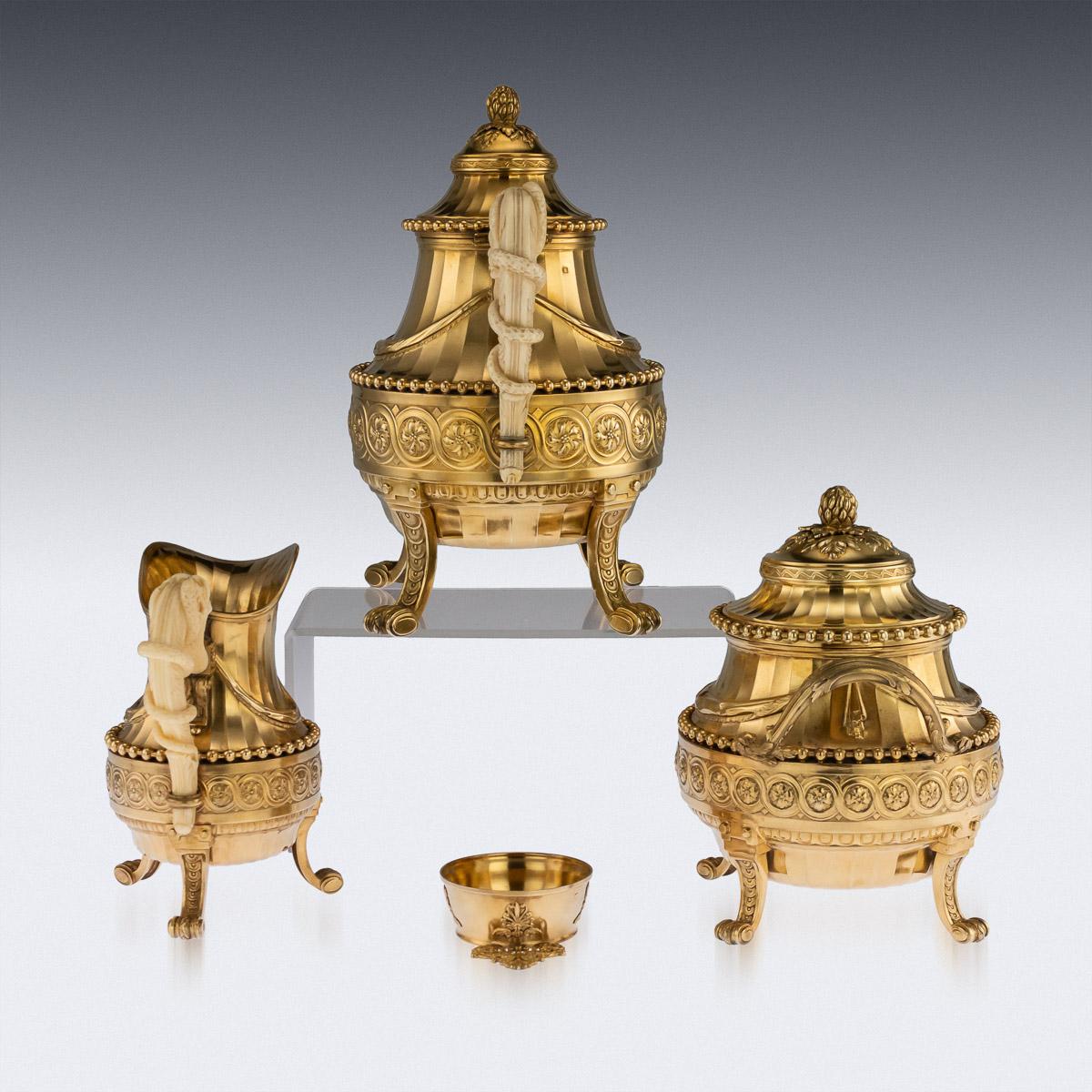 19th Century French Solid Silver-Gilt Tea Service, Cardeilhac, Paris circa 1870 In Good Condition In Royal Tunbridge Wells, Kent