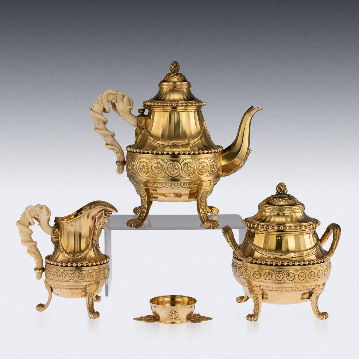 Porcelain 19th Century French Solid Silver-Gilt Tea Service, Cardeilhac, Paris circa 1870