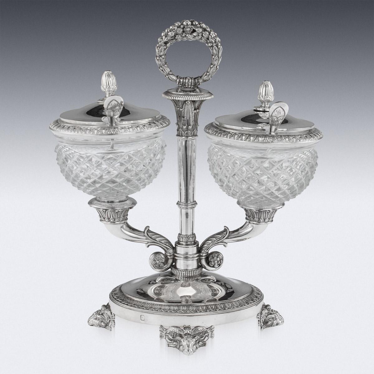 19th Century French Solid Silver & Glass Condiments Service, Paris, c.1830 4