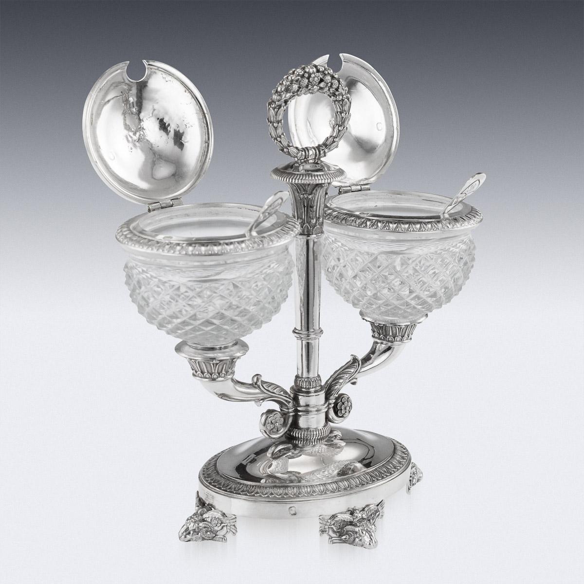 19th Century French Solid Silver & Glass Condiments Service, Paris, c.1830 5