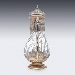 Pichet à limonade en argent massif et verre du 19ème siècle, Leon Lapar, vers 1890