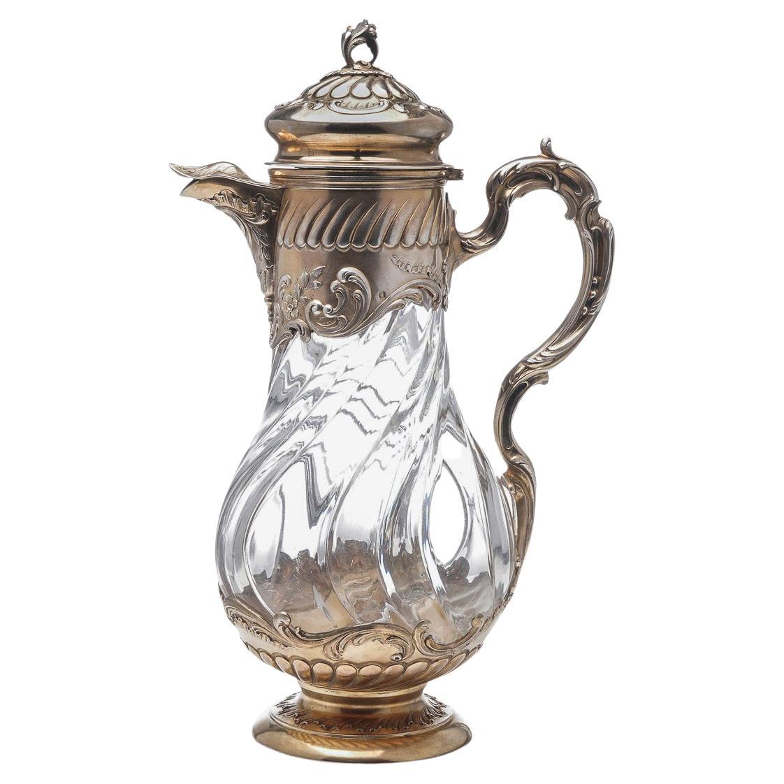 19th Century French Solid Silver & Glass Lemonade Jug, Leon Lapar, c.1890