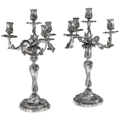 19th Century French Solid Silver Pair of Cast Candelabra, Paris, circa 1890