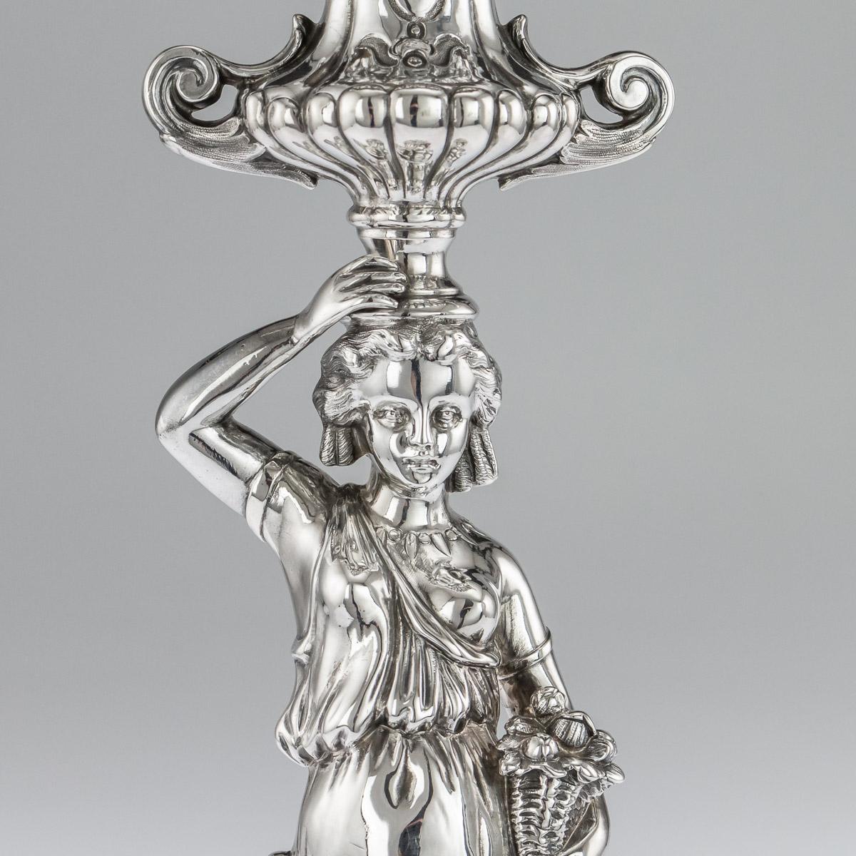 19th Century French Solid Silver Pair of Figural Candlesticks, Debain c.1880 7