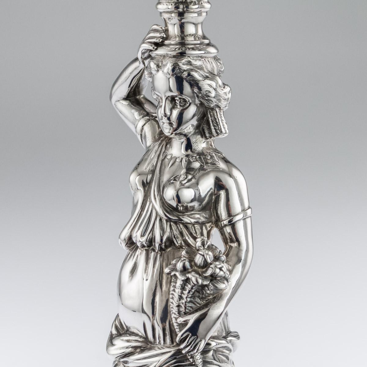 19th Century French Solid Silver Pair of Figural Candlesticks, Debain c.1880 9