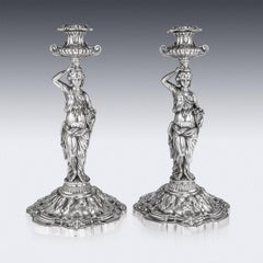 19th Century French Solid Silver Pair of Figural Candlesticks, Debain c.1880