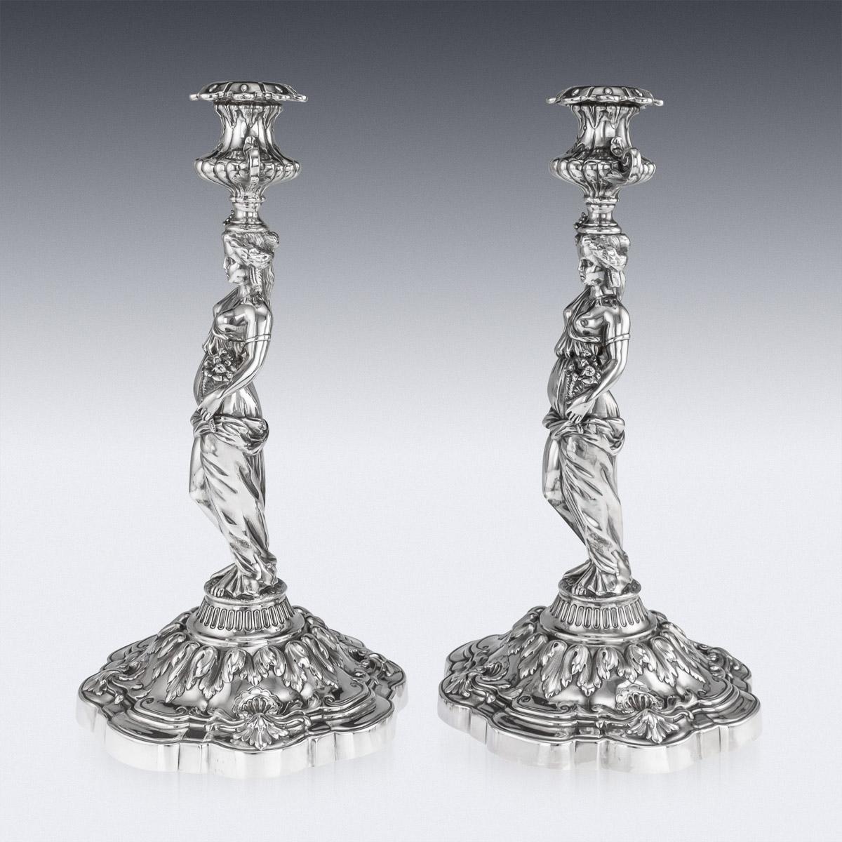 19th Century French Solid Silver Pair of Figural Candlesticks, Debain c.1880 1