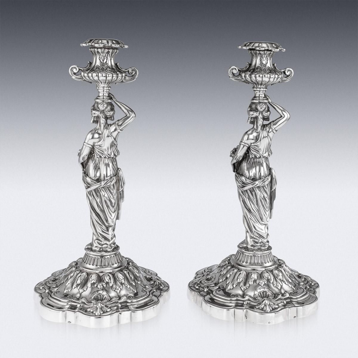 19th Century French Solid Silver Pair of Figural Candlesticks, Debain c.1880 2