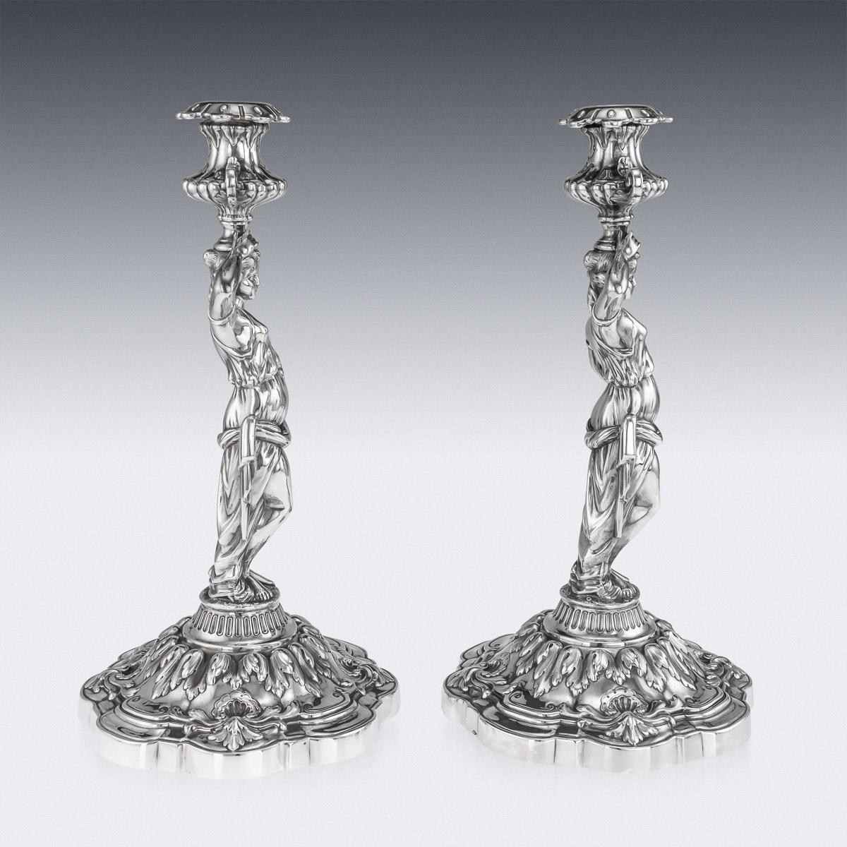 19th Century French Solid Silver Pair of Figural Candlesticks, Debain c.1880 3