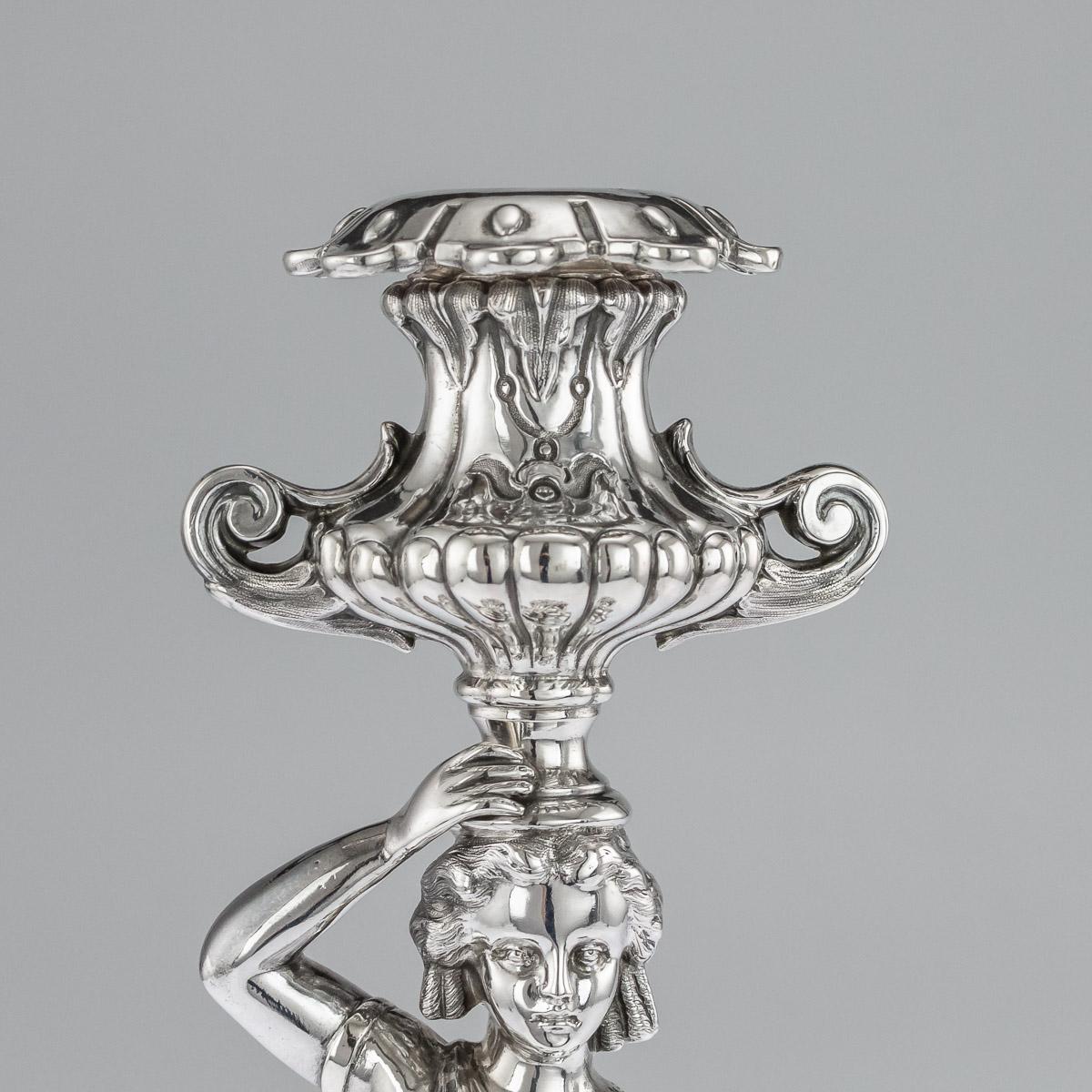 19th Century French Solid Silver Pair of Figural Candlesticks, Debain c.1880 5