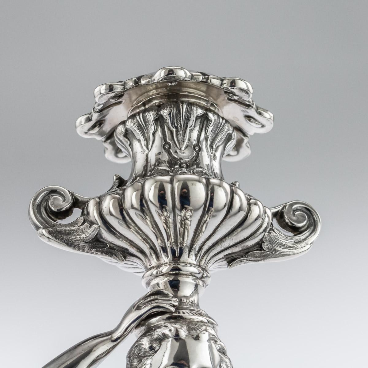 19th Century French Solid Silver Pair of Figural Candlesticks, Debain c.1880 6