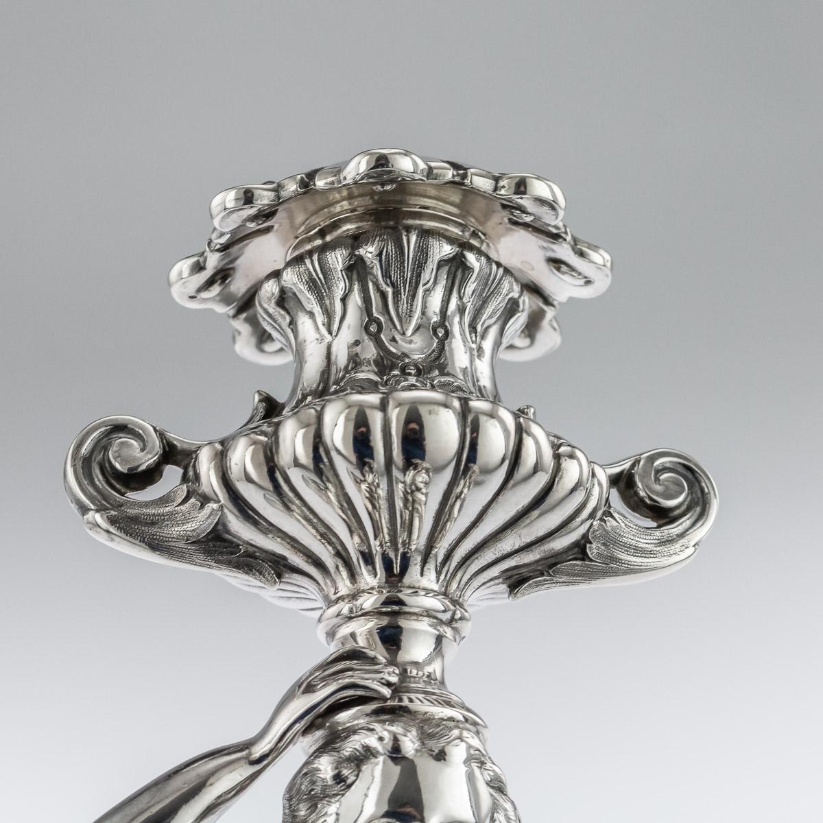 19th Century French Solid Silver Pair of Figural Candlesticks, Debain c.1880 6