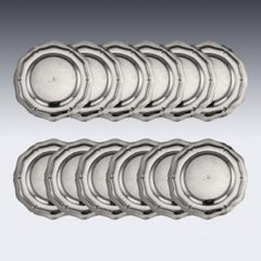 19th Century French Solid Silver Set of 12 Dinner Plates, Odiot, circa 1870