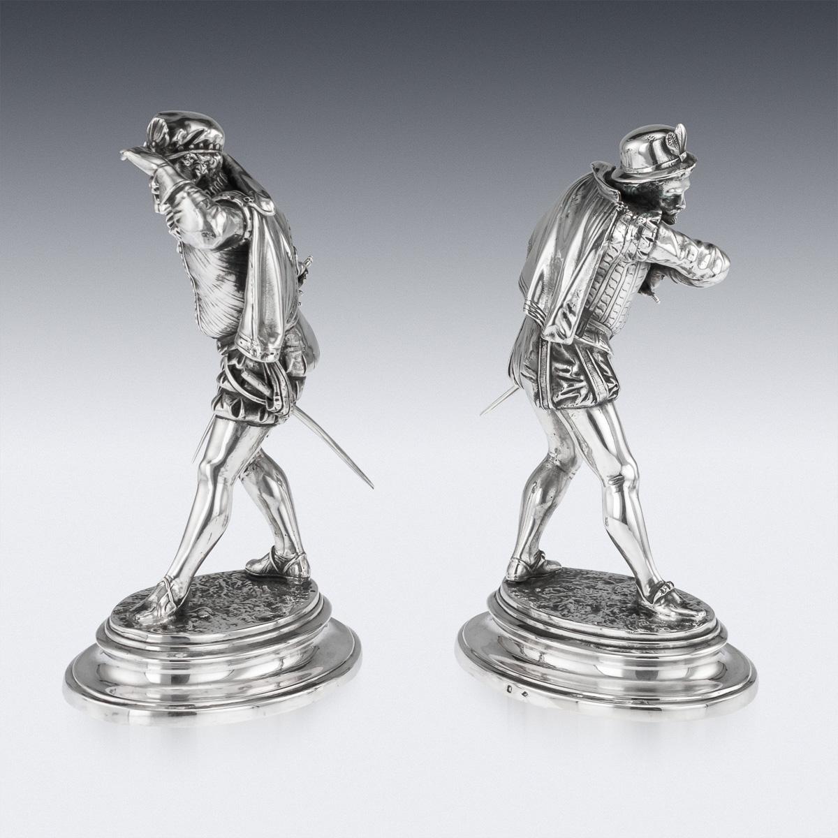 19th Century French Solid Silver Statues of Duellists, Émile Guillemin In Good Condition In Royal Tunbridge Wells, Kent