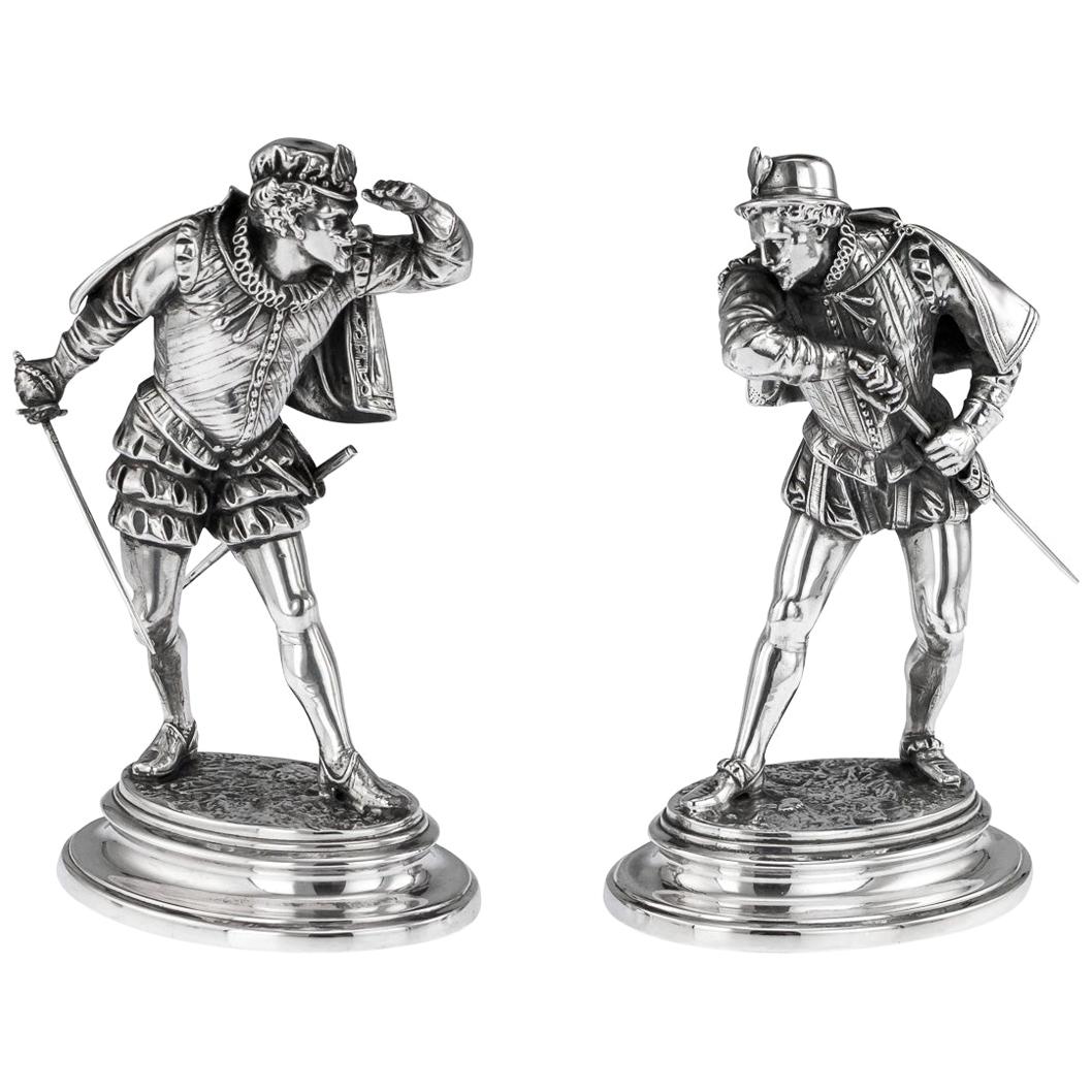 19th Century French Solid Silver Statues of Duellists, Émile Guillemin