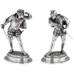 Antique 19th Century French Solid Silver Statues of Duellists, Émile Guillemin