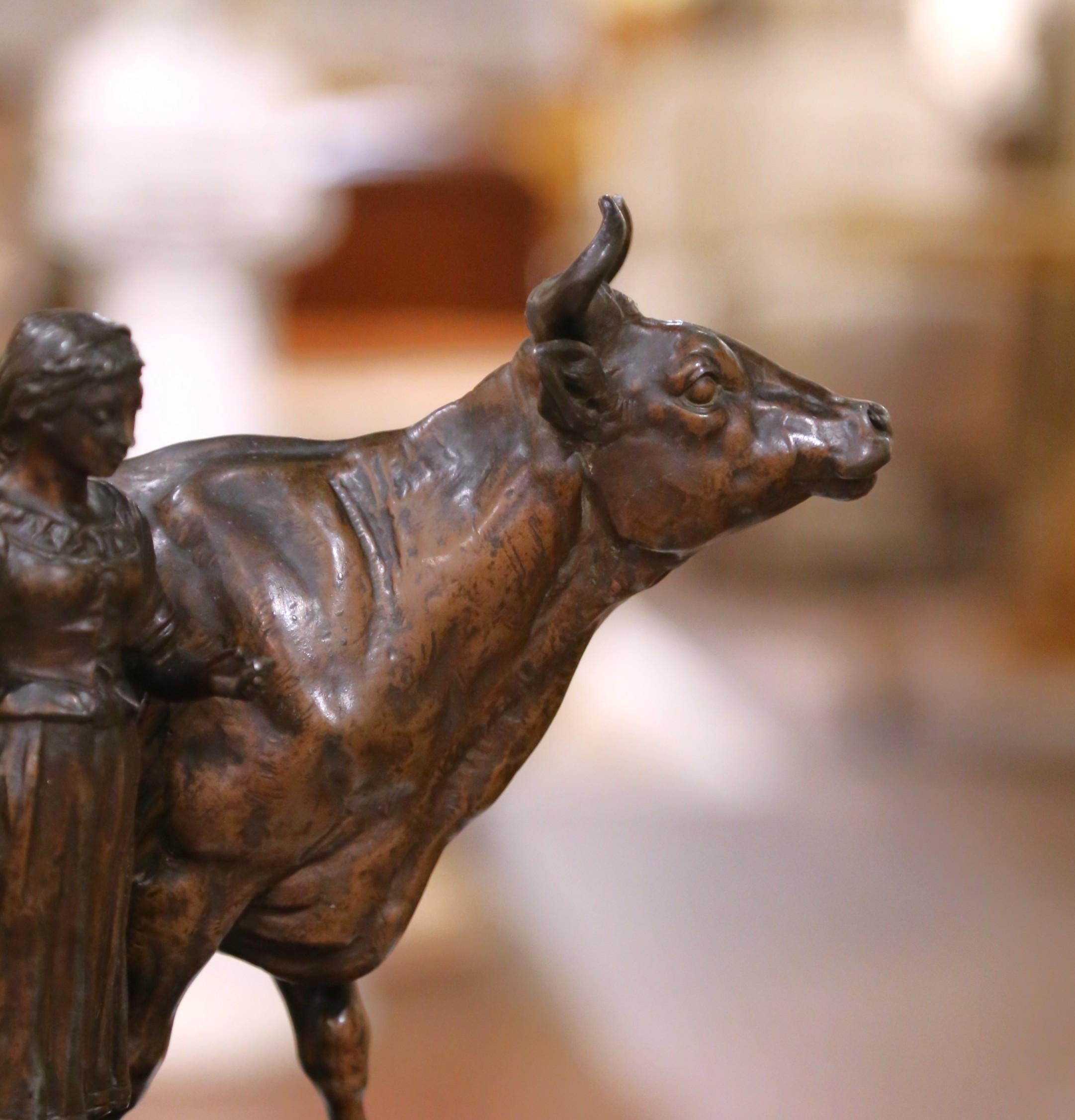 Hand-Crafted 19th Century French Spelter Bull Composition on Wood Base Signed Charles Valton For Sale