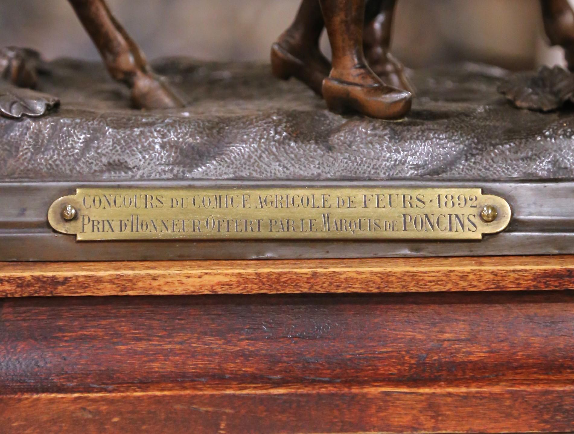 19th Century French Spelter Bull Composition on Wood Base Signed Charles Valton For Sale 2