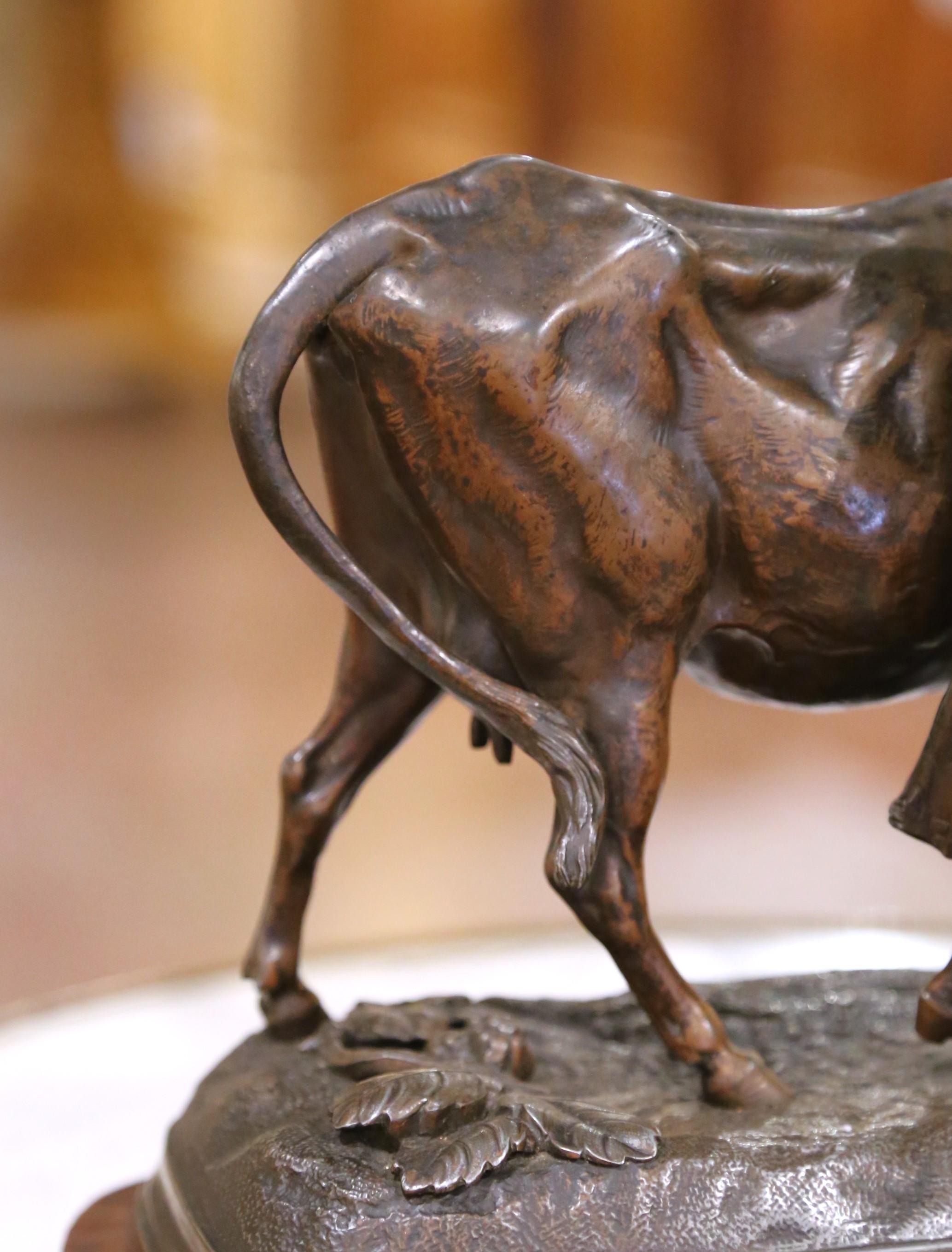 19th Century French Spelter Bull Composition on Wood Base Signed Charles Valton For Sale 4