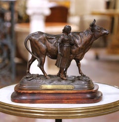 Composition de Taureau en Fonte du 19ème siècle sur Wood Basing signée Charles Valton