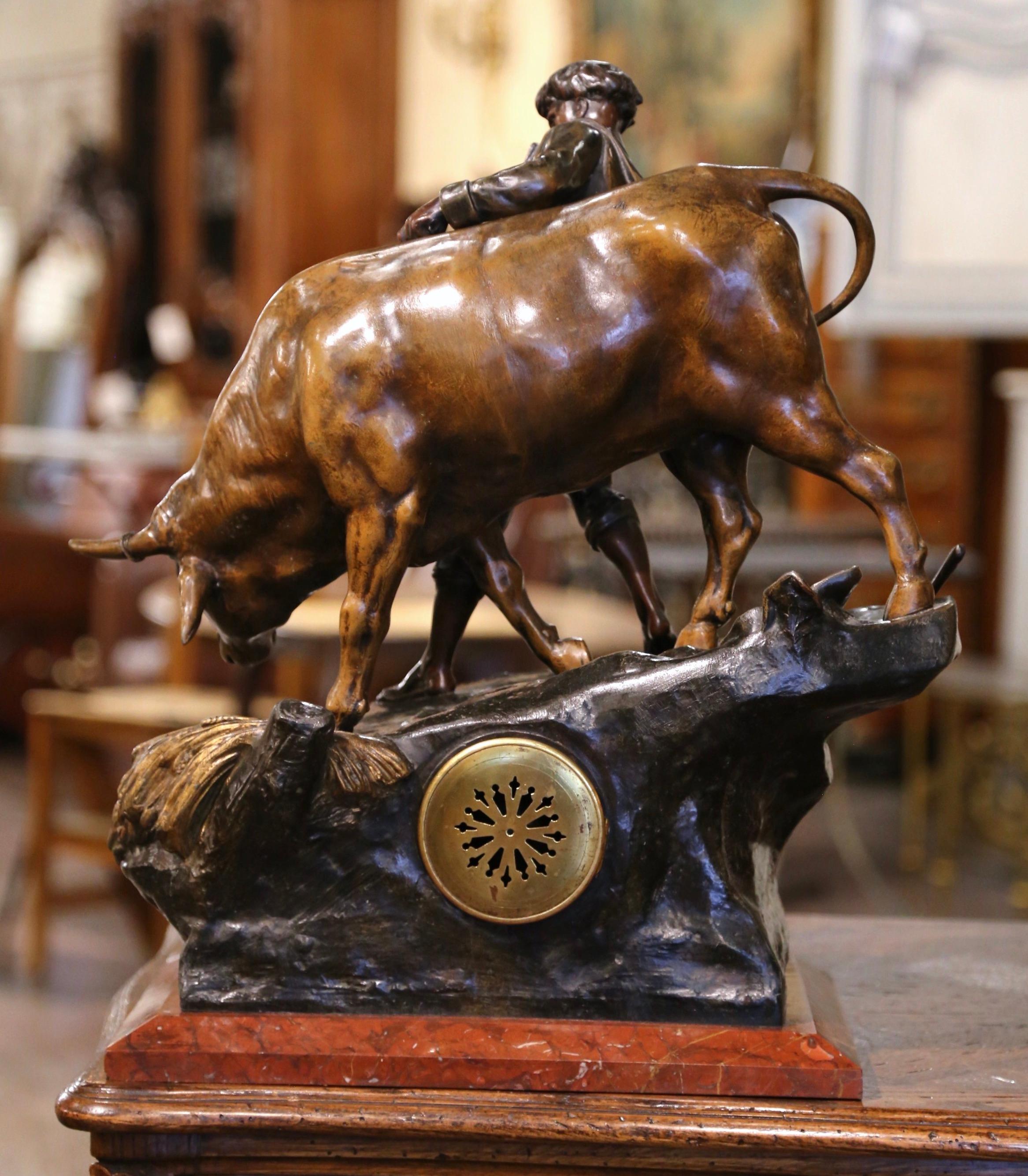 19th Century French Spelter Clock and Cow Composition Signed E. Picault For Sale 6
