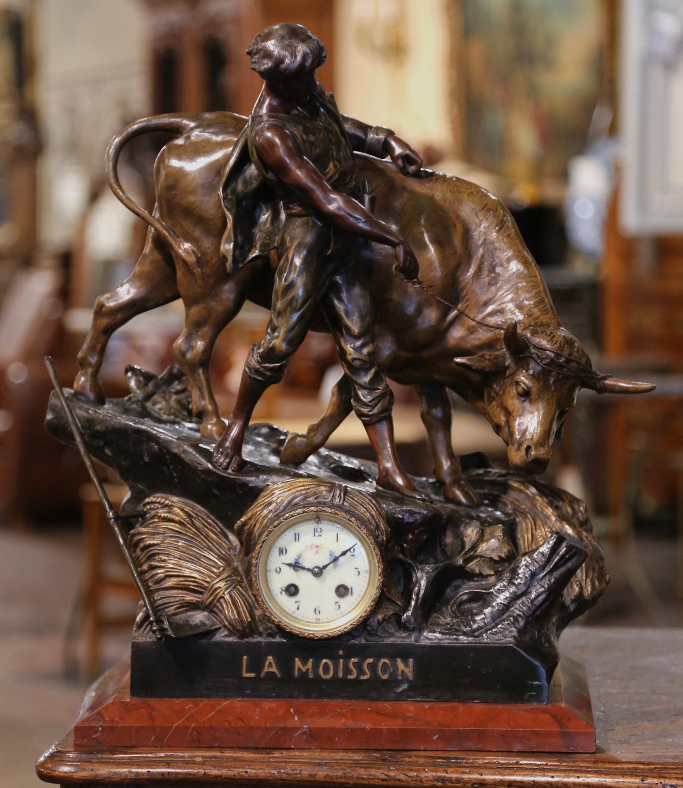 Französische Zinn-Uhr und Kuh-Komposition aus dem 19. Jahrhundert, signiert E. Picault (Zink) im Angebot