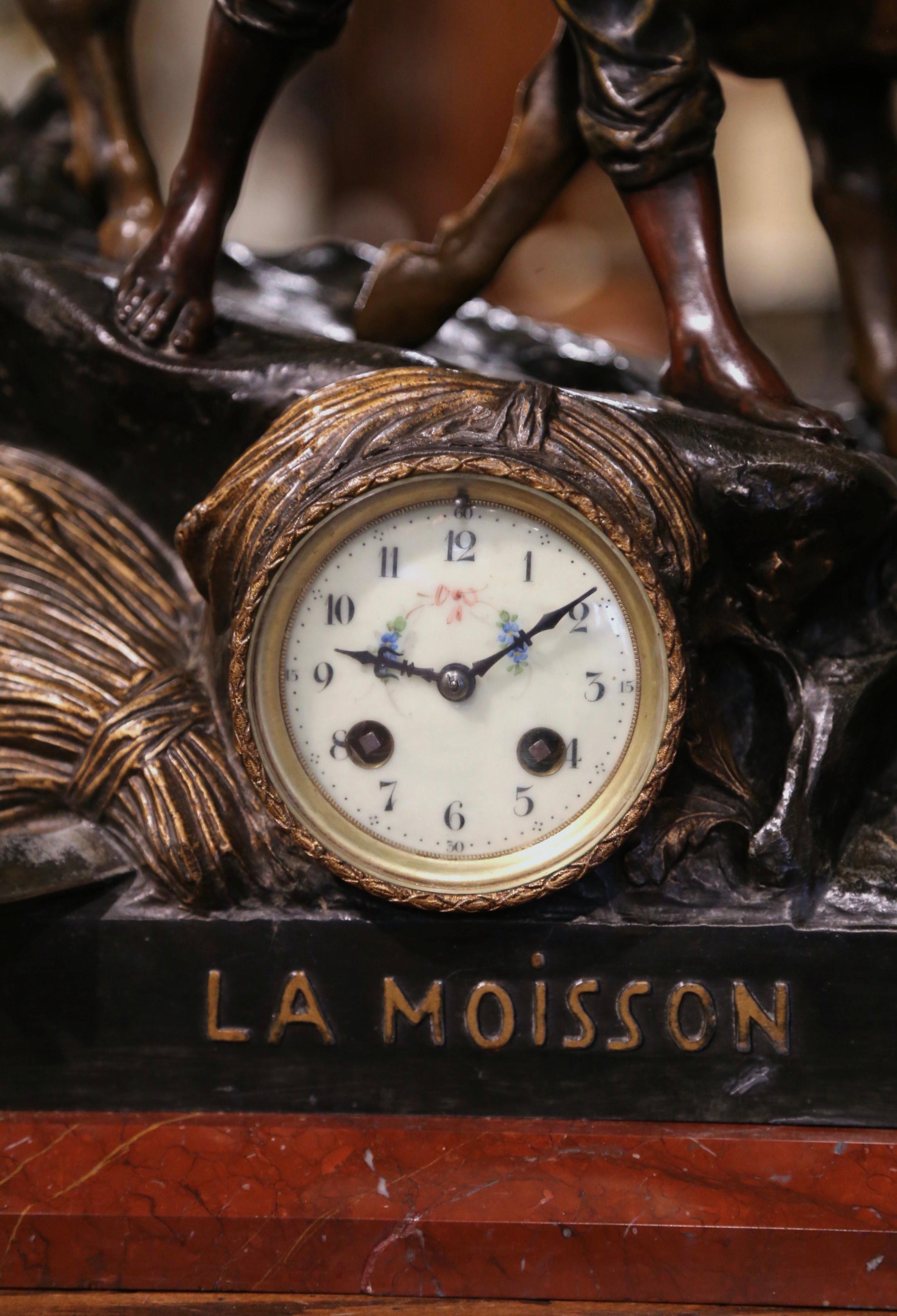 XIXe siècle Horloge en étain et composition de vaches du 19ème siècle signée E. Picault en vente