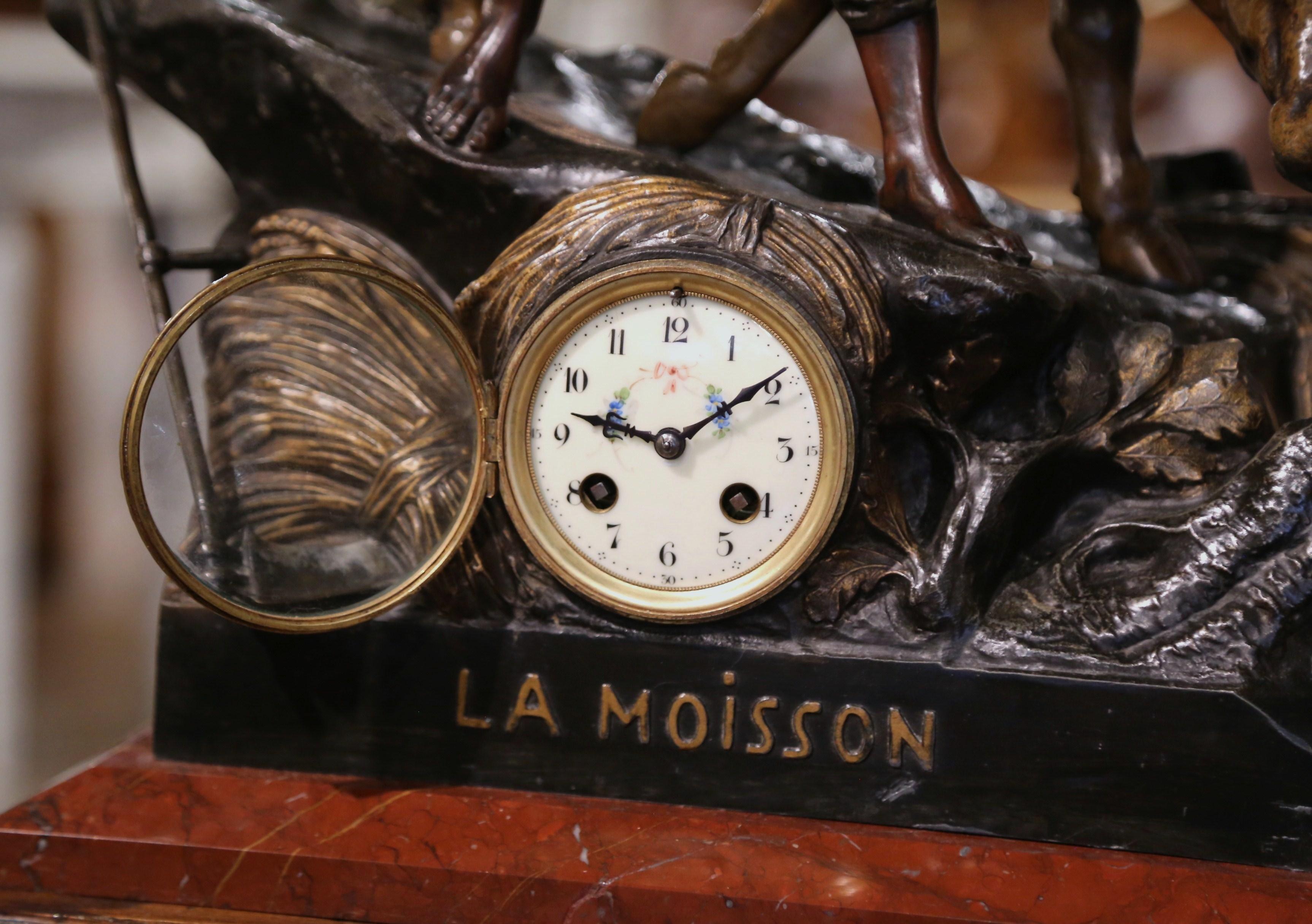 Zinc brut Horloge en étain et composition de vaches du 19ème siècle signée E. Picault en vente