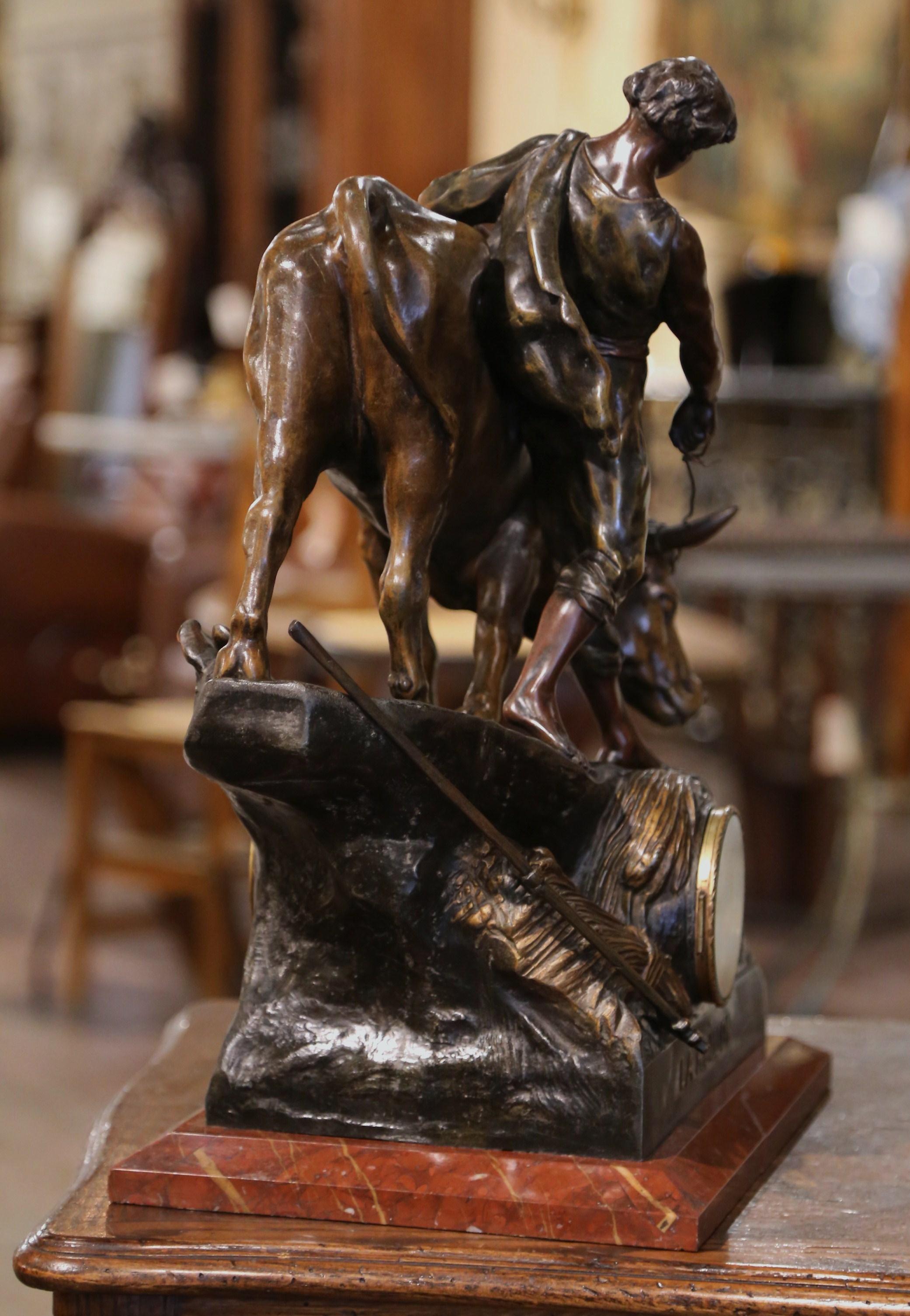 19th Century French Spelter Clock and Cow Composition Signed E. Picault For Sale 5
