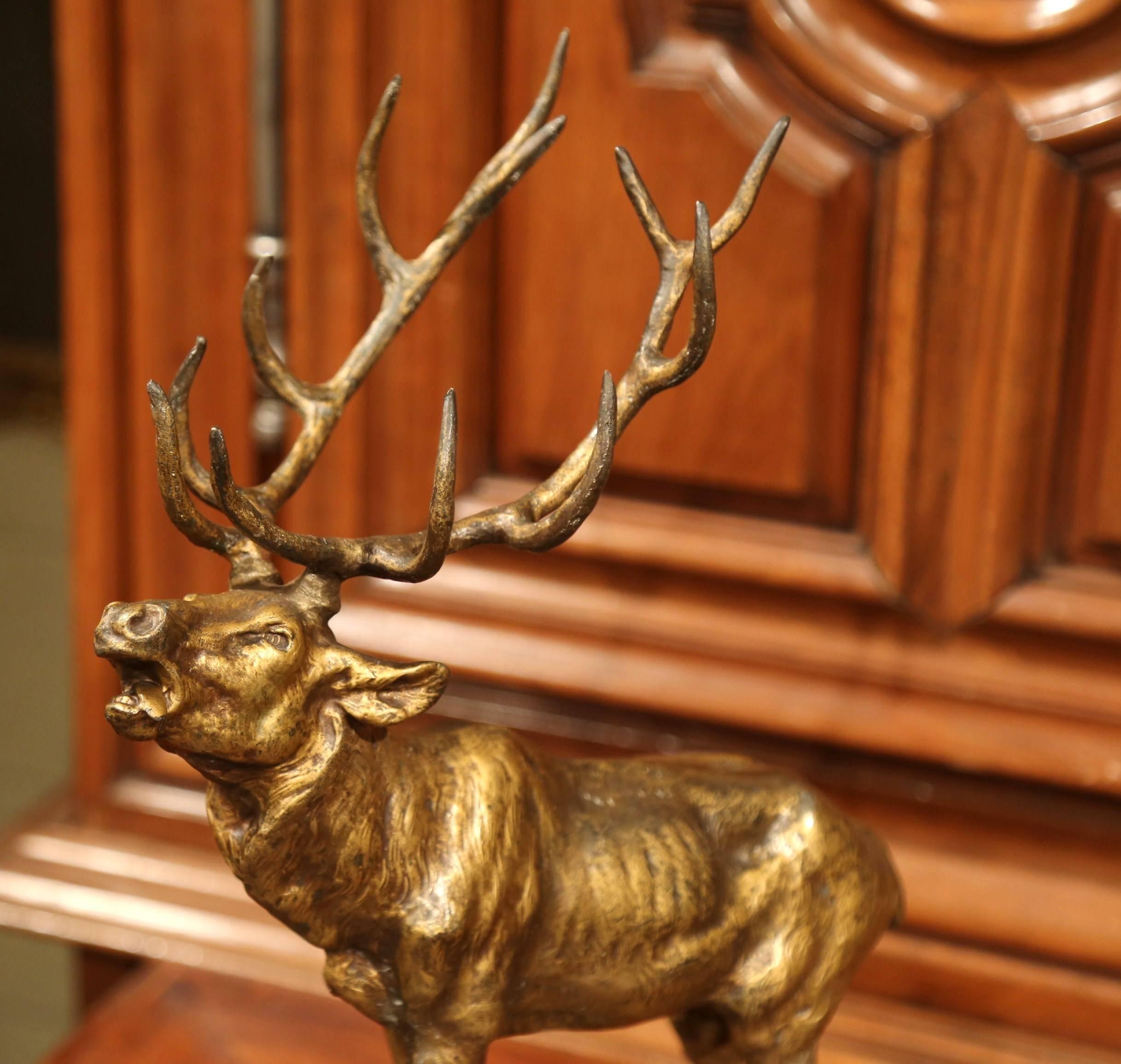 19th Century French Spelter Deer Sculpture on Marble Base Signed P. Lecourtier In Excellent Condition In Dallas, TX