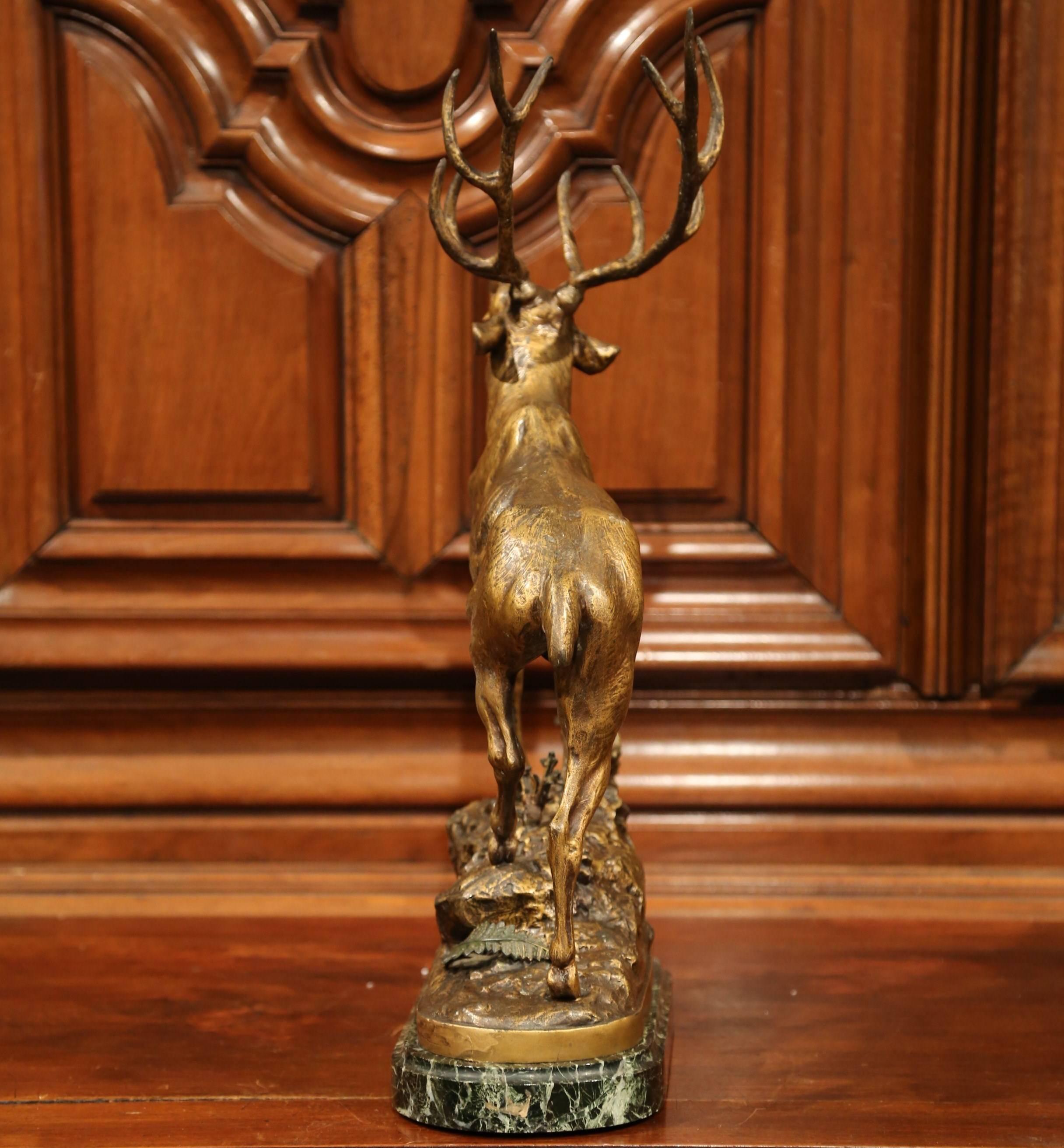 19th Century French Spelter Deer Sculpture on Marble Base Signed P. Lecourtier 3