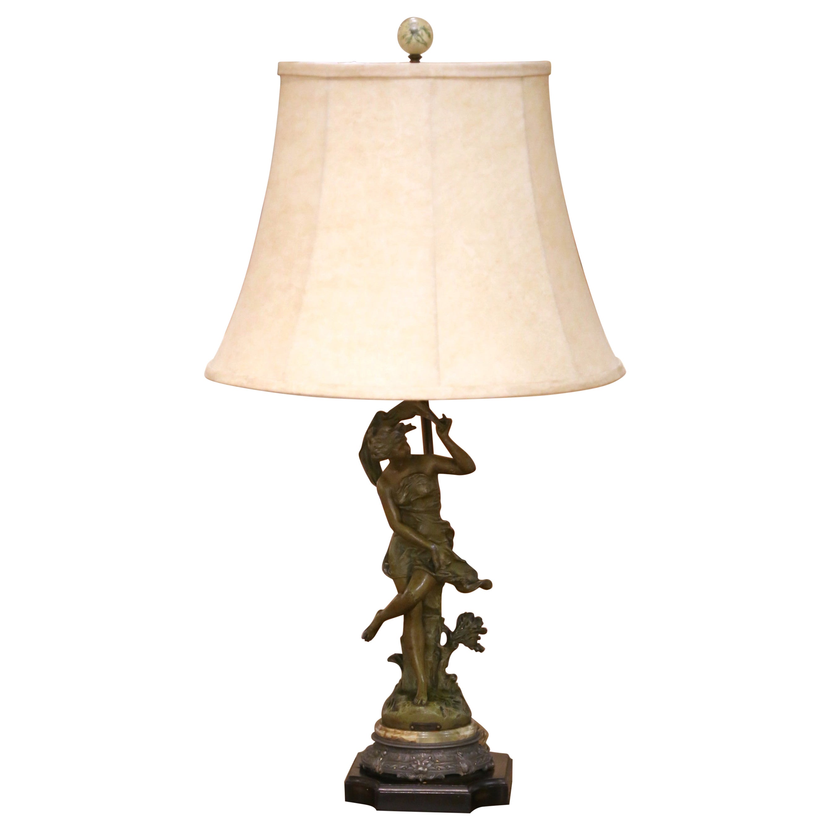 Lampada figurativa in spelta francese del XIX secolo "Coup de Soleil" firmata Ferrand