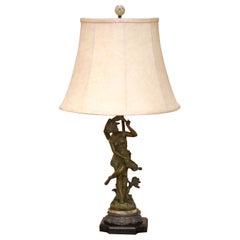 19th Century French Spelter Figural Lamp “Coup de Soleil” Signed Ferrand
