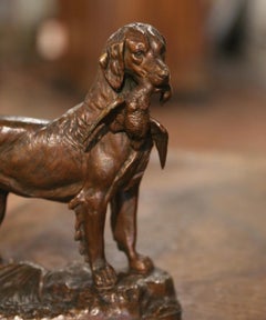 19th Century French Spelter Hunt Dog and Bird Composition J. Moigniez Style