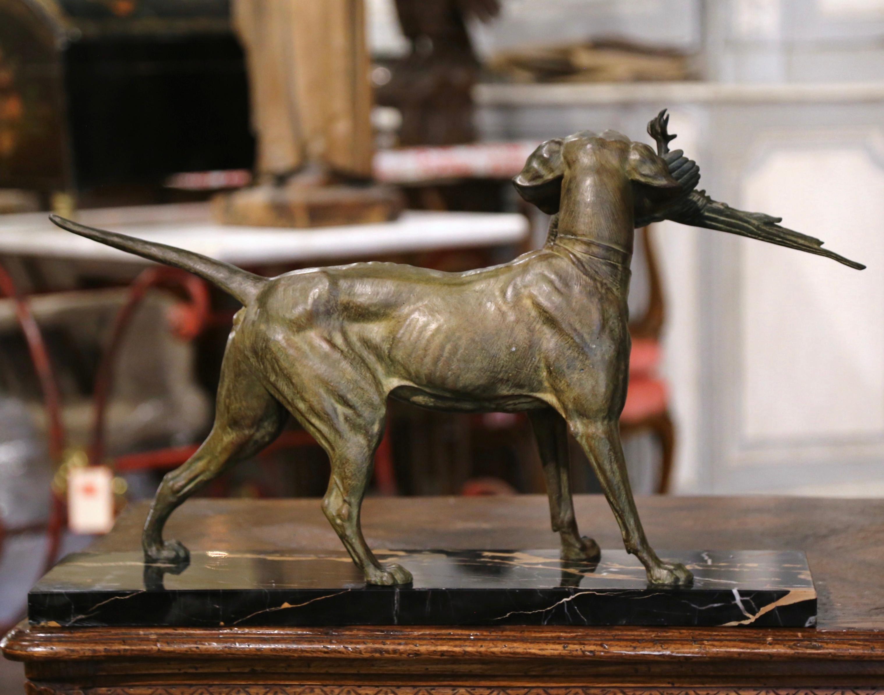 19th Century French Spelter Hunting Dog and Bird on Marble Base Signed C. Masson 3