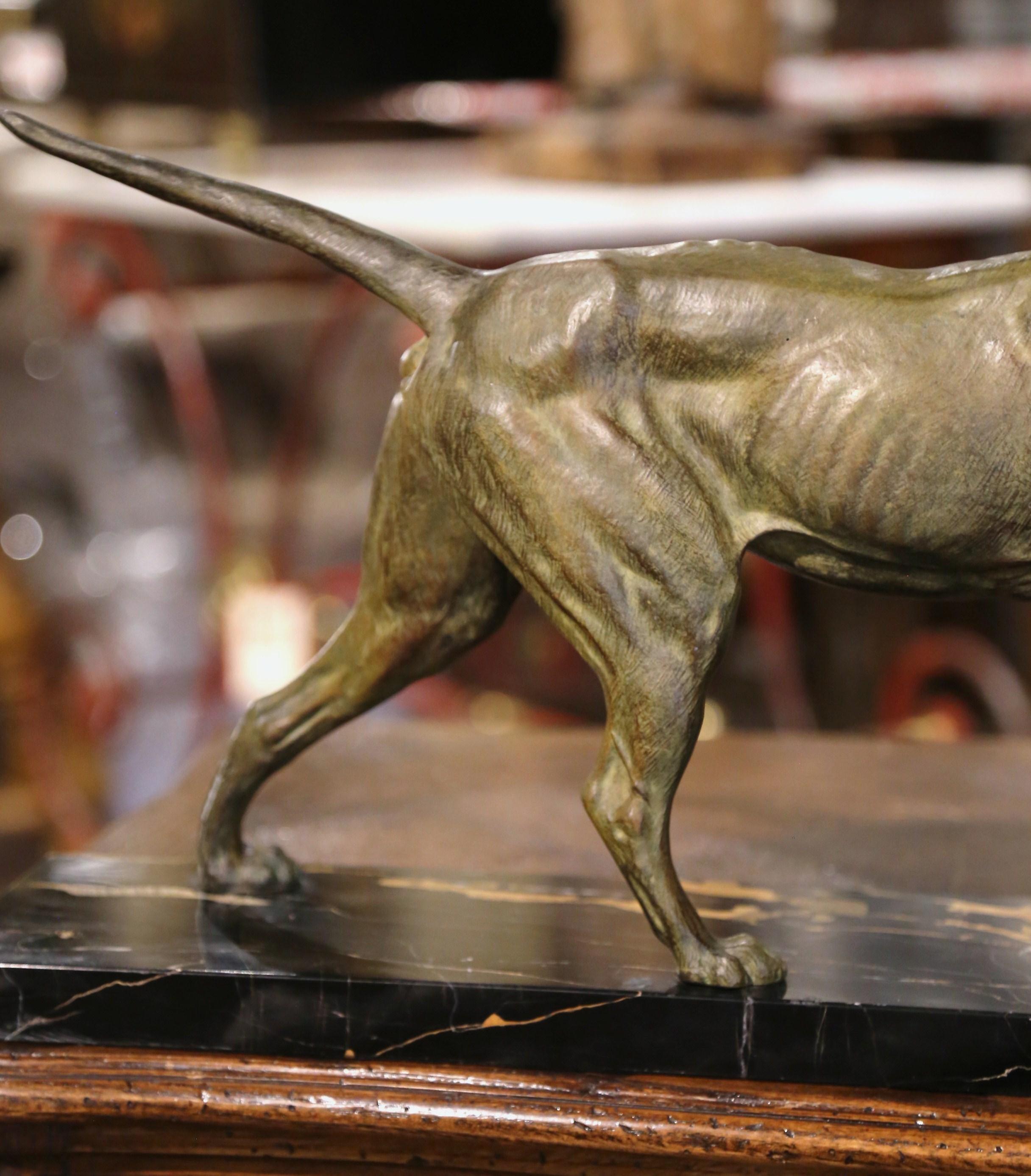 19th Century French Spelter Hunting Dog and Bird on Marble Base Signed C. Masson 4